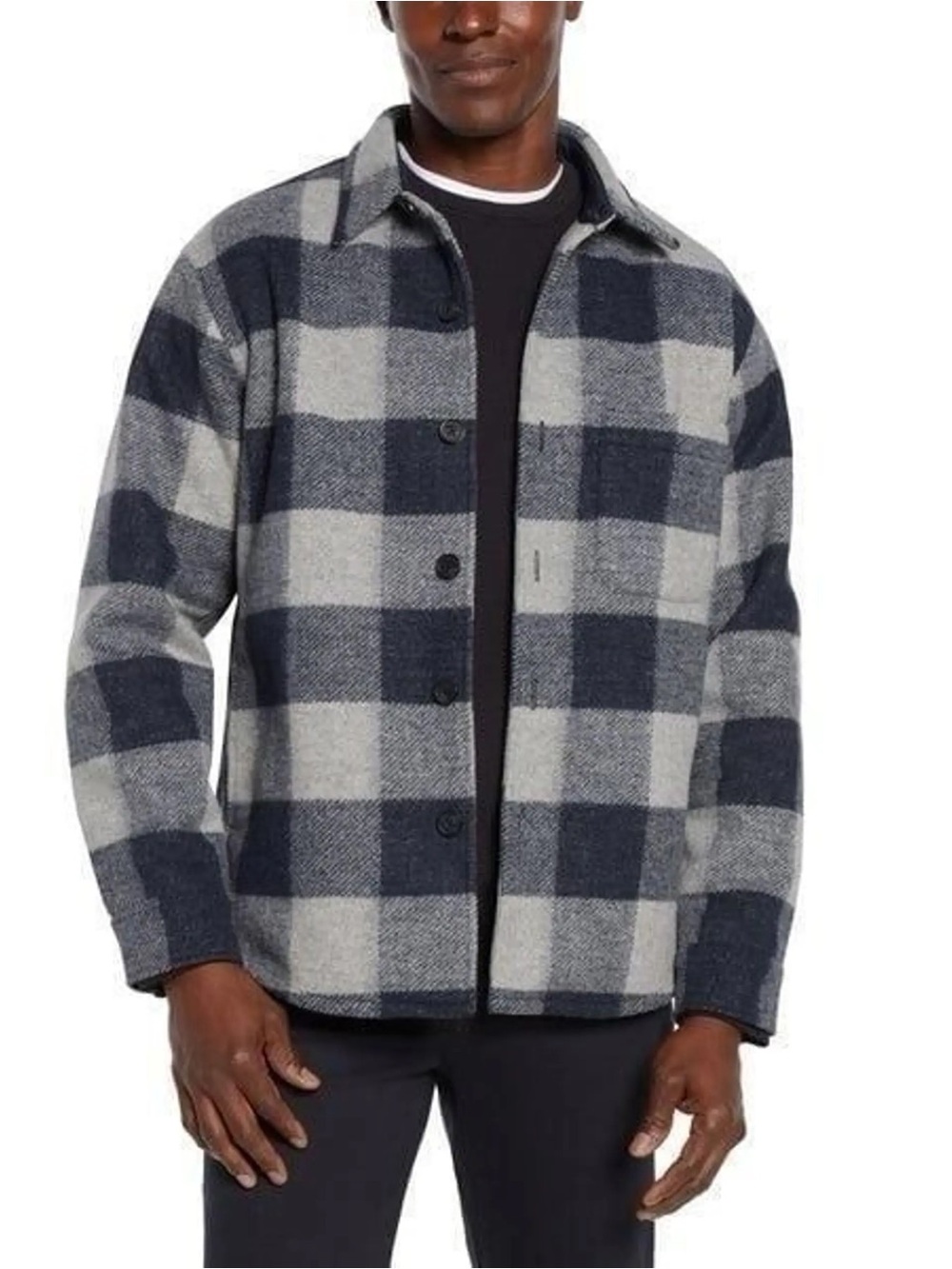 Banana Republic Heritage Plaid Shirt Jacket Blue Gray Shacket Men's Medium